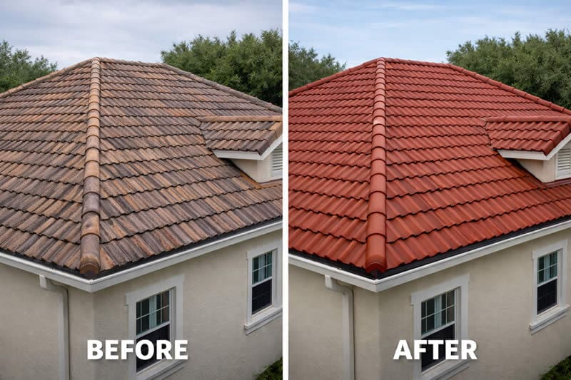 Roof tile staining in Olympia, WA before and after services